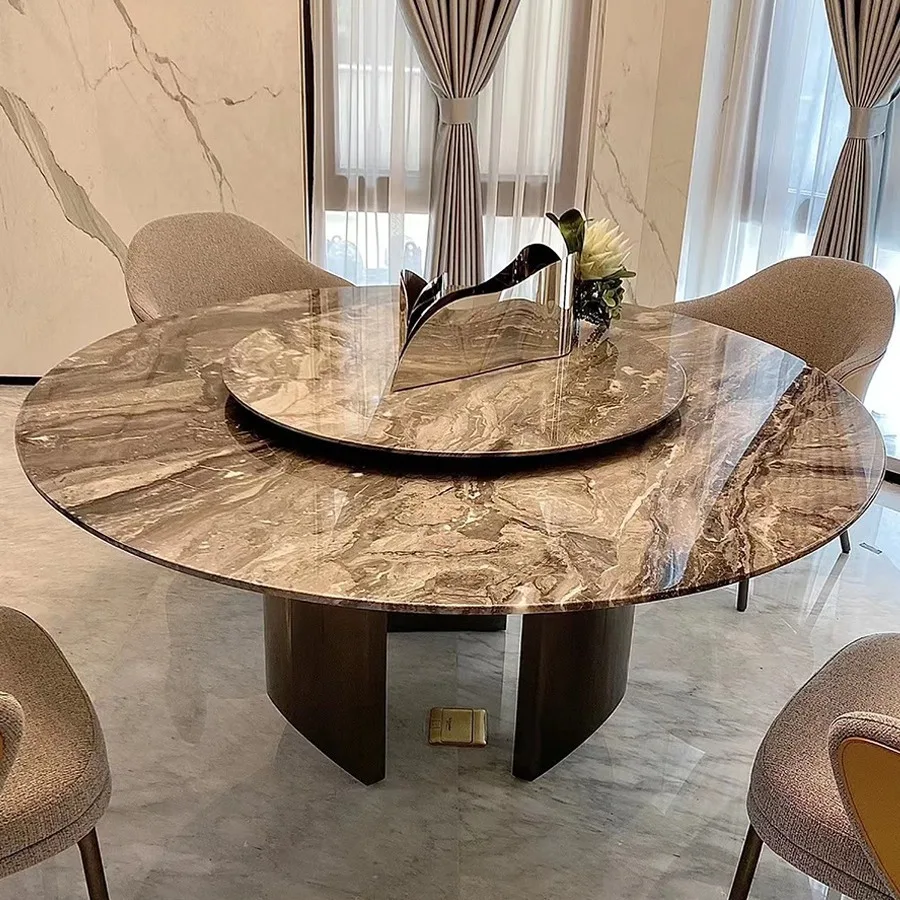 

Natural, large luxury stone round dining table with turntable, light luxury, villa, high-end luxury, marble dining table