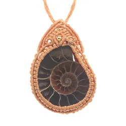 Natural Ammonite Reliquiae Spiral Stone Necklace Handmade Thread Wrapped Braided Macrame Rope Chain Pendant Necklace For Women