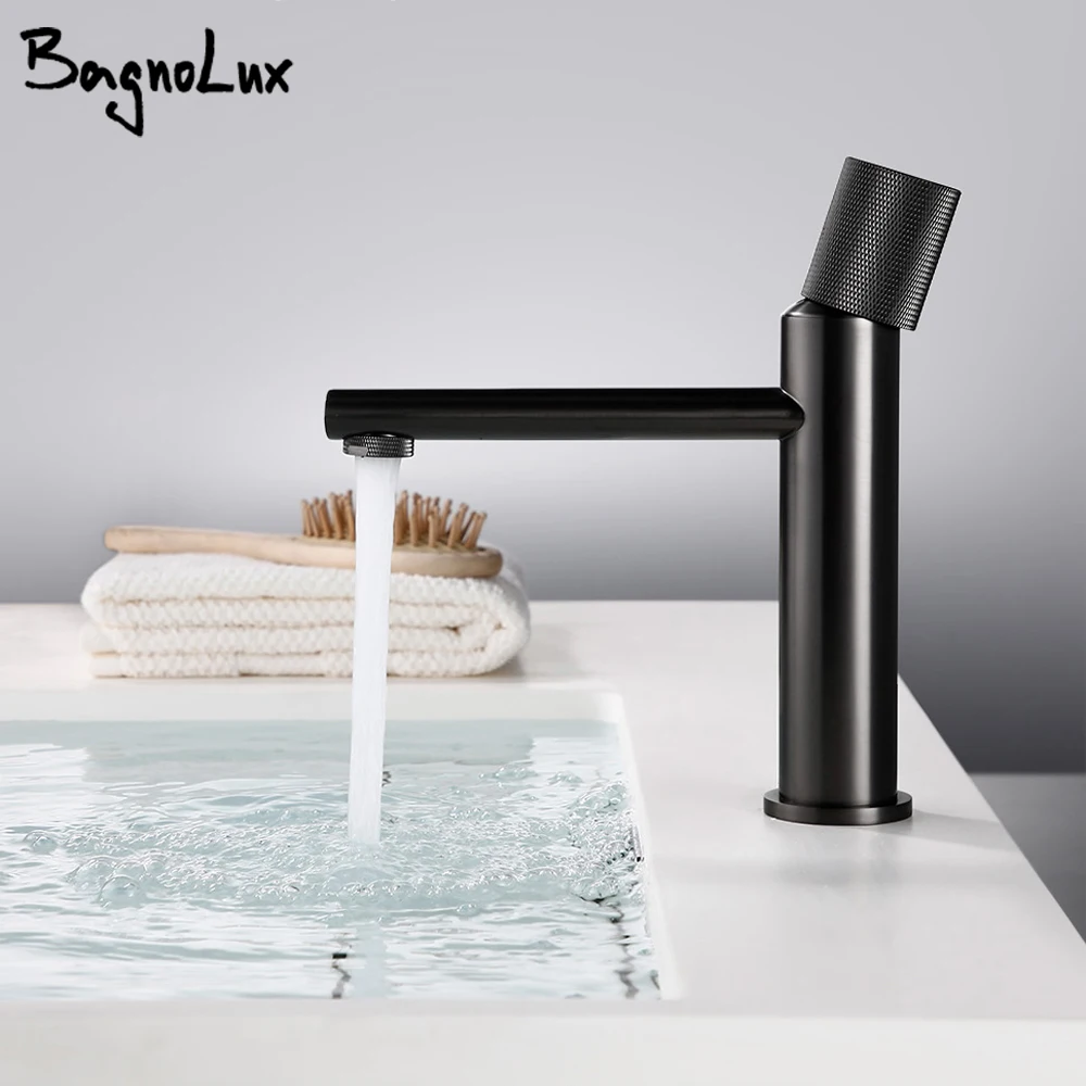 

Рифленый матовый золотой смеситель для раковины, кран для ванной комнаты, смеситель с одной ручкой для горячей и холодной раковины, рифленый смеситель, латунный материал