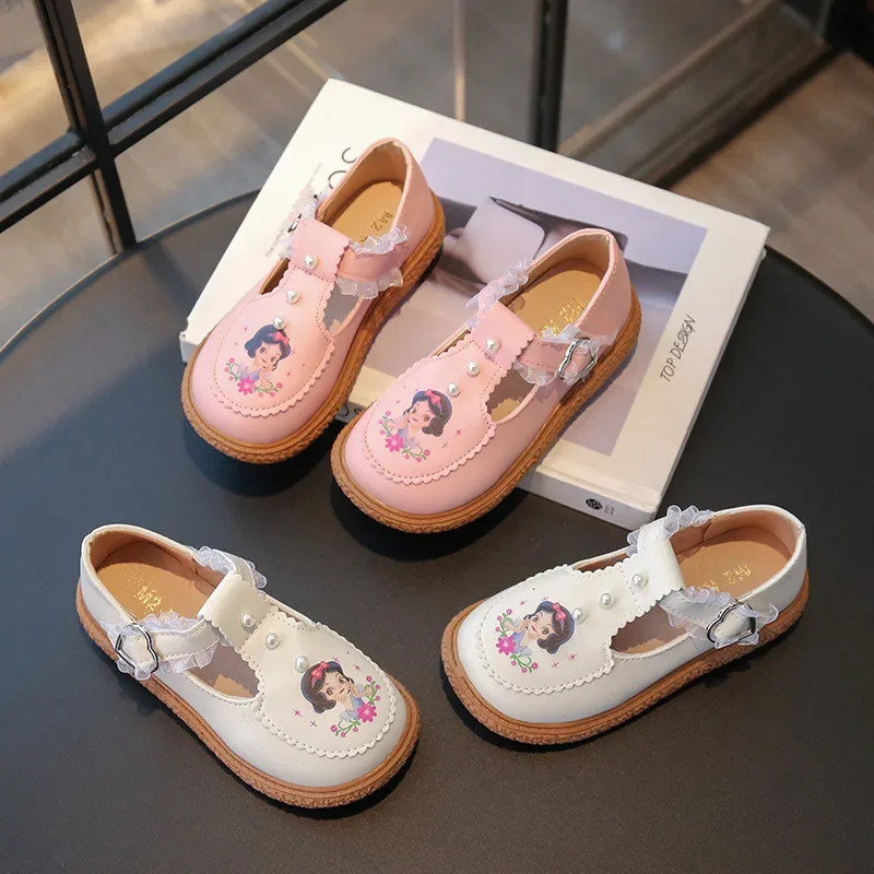 Disney crianças meninas sapatos casuais de couro primavera congelado princesa meninas sola macia antiderrapante sapatos de bebê lolita meninas