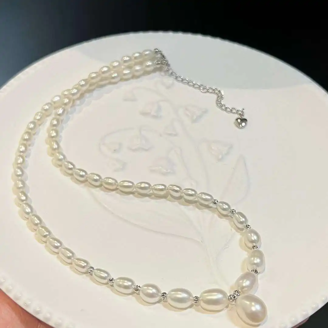 

Gradient Pearl Necklace Necklace 4-10 Mm Natural High Quality Freshwater Rice / Teardrop Pearl Pendant Necklace
