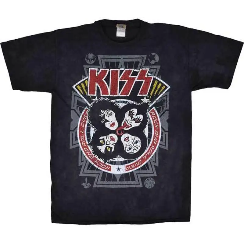ФУТБОЛКА KISS Rock And Roll Over Tie Dye M 2XL, новый официальный жидкий синий товар