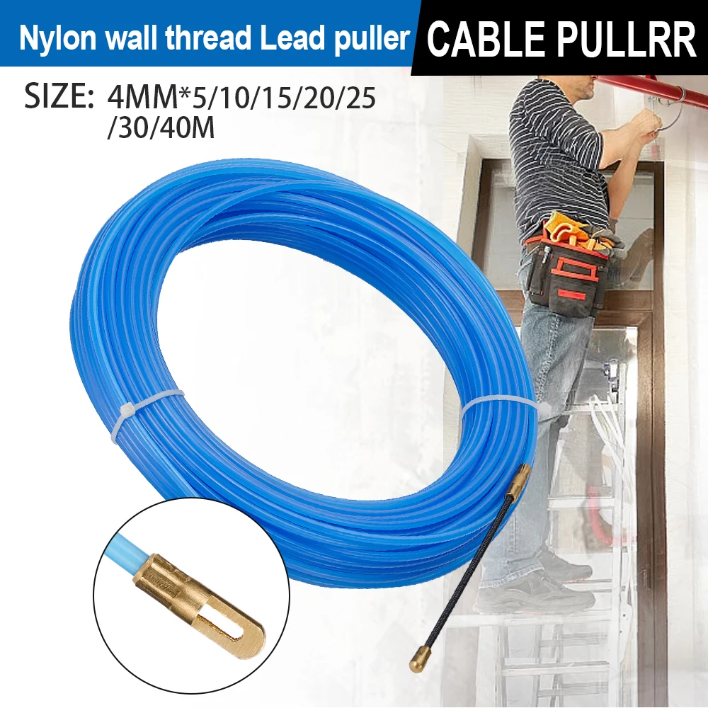 

4mm 5M-40M Fiberglass Cable Puller Electrician Tape Conduit Ducting Wall Wire Threader Guide Device Fish Tape Threading Tool