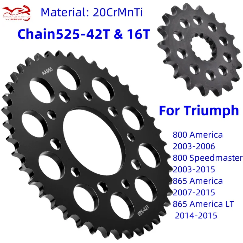 525 chain 42 T 16 Tooth Sprocket For Honda CRF 1000 1100 L Africa Twin Adv Sports ES DCT ABS Triumph 800 865 America Speedmaster