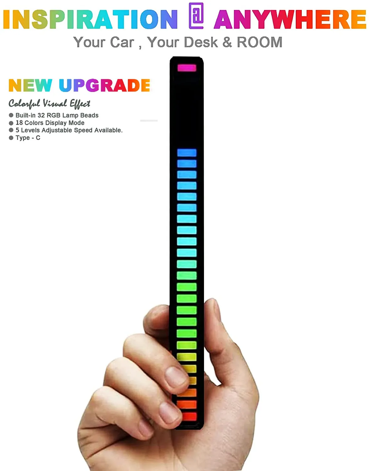 Smart LED Light Bar 32 LED Music Level Indicator Sound Control Audio Spectrum RGB Light LED Display Rhythm Pulse Colorful Signal