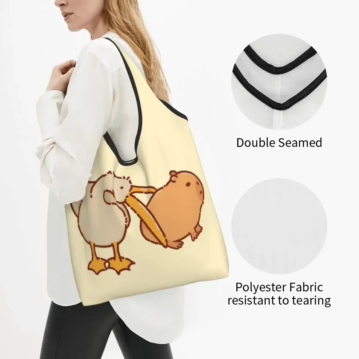 Pelicans And Capybara Very Cute Shopping Bags Portable Large Capacity Groceries Wild Animals Of America Shopper Tote