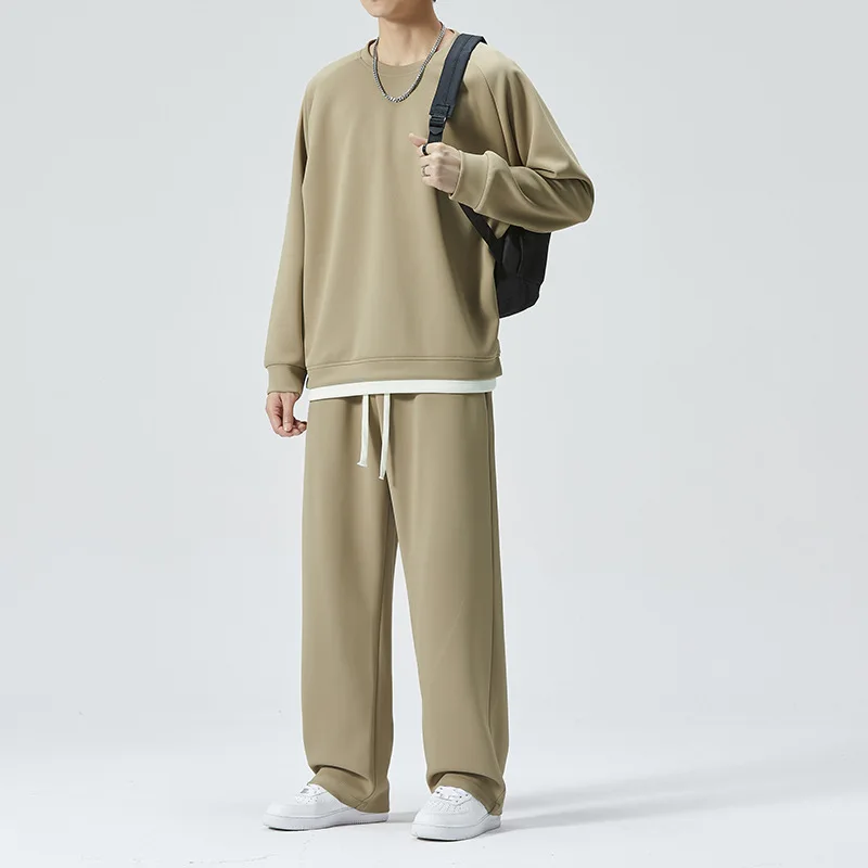 الخريف الشتاء رقيقة بدلة رياضية غير رسمية الرجال قطعتين العلامة التجارية العصرية فضفاضة تنفس بلون Sweatpants جولة الرقبة البلوز