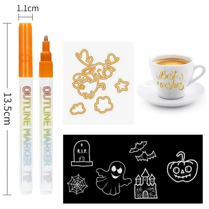 Metallic Outline Paint Markers, 20 Colors Shimmer Outline Markers Pens, Signature Metallic Outline Paint Markers Durable