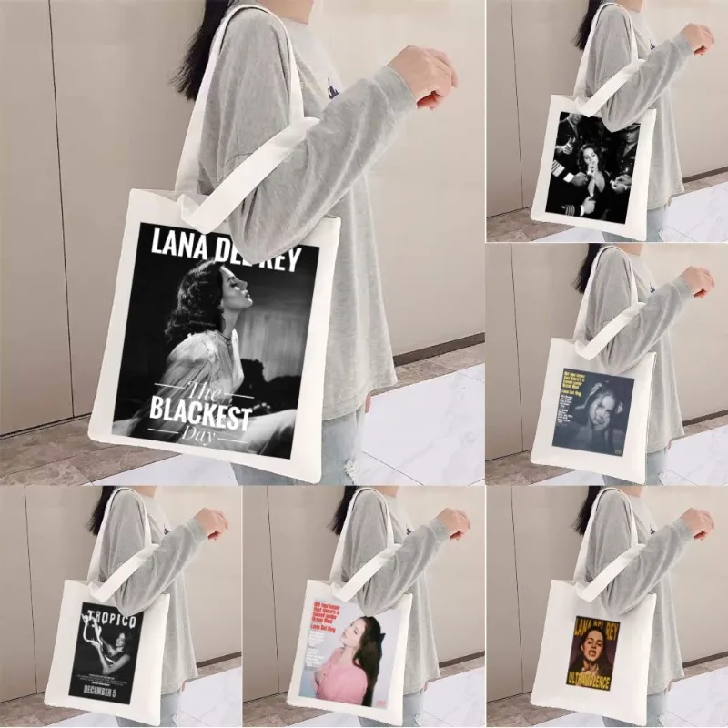 Lizzy-Canvas حقيبة حمل للنساء ، Lana Del Rey ، حقائب كتف ، تسوق جميل ، بقالة ، قابلة لإعادة الاستخدام ، مدرسة ، هدية للبنات