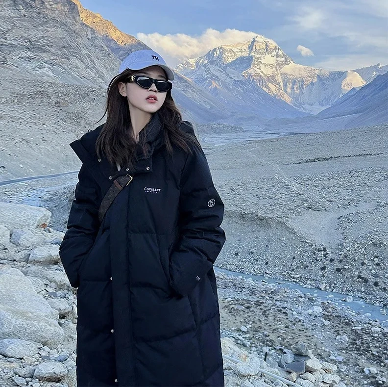 

Thickened Oversized Winter Coat, Women‘s Mid-Length Puffer Jacket, Korean Style Comfortable Polyester Blend, Warm & Casual