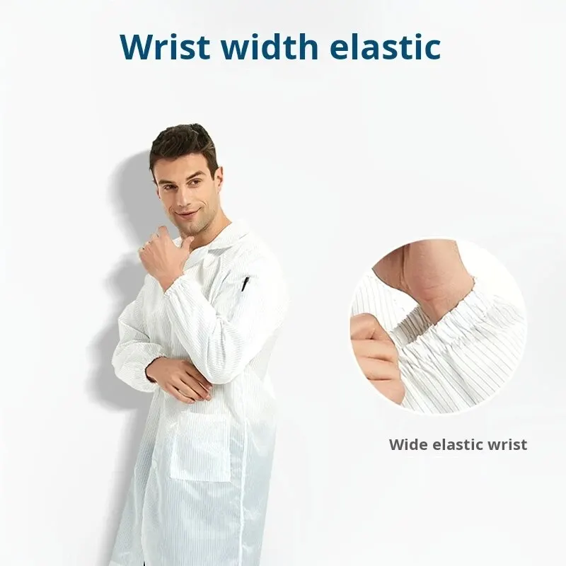 Antistatic Lab Coat Coveralls Long-sleeved Lapel Button Striped Dustless Protective Purification Clothing