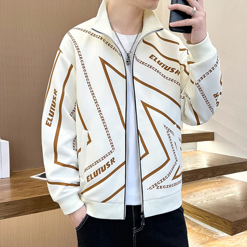 2024 Spring Autumn trend Print Jacket for Men Lapel Casual Coats Social Streetwear Windbreaker Men Clothing