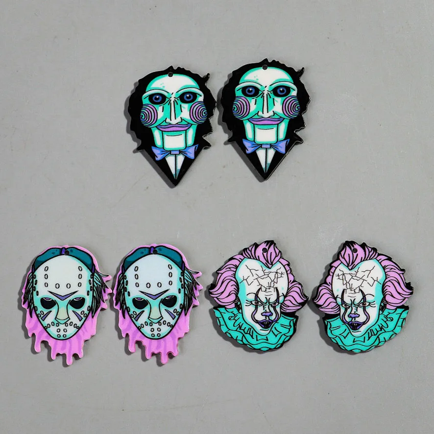 10pcs Halloween Horrible Skull Masked Man Demon Acrylic Charms Pendant for DIY Earring Keychain Jewelry Accessories Wholesale