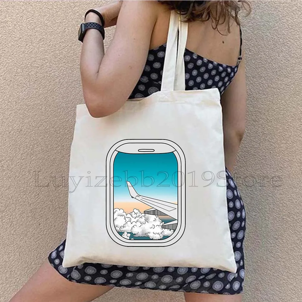 Weltreise ästhetische Sonnen untergang Ombre Flugzeug Fenster Szene Mode Frauen Shopper Einkaufstasche Einkaufstasche Leinwand Schulter Handtasche