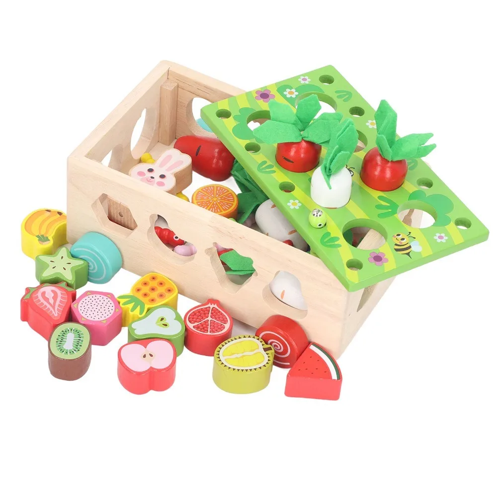 Wooden Material Shape Sorting Toy Multifunctional Carrot Pull Wooden Toy Car Montessori Car Puzzle Puzzle Game Toy Kids