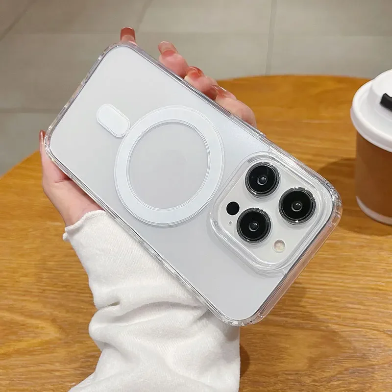 Funda magnética de lujo con carga inalámbrica para iPhone 17 16 15 14 13 12 11 Pro XR XS Max Plus Mini, transparente 4