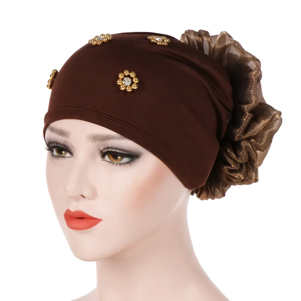 

Flower Hijab Women Muslim Bonnet Chemo Cap Strech Beanies Hair Loss Hats Underscarf Turbante Femme Headwear Bandanas Head Cover