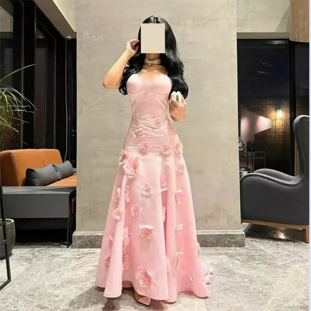 Customized Saudi Arabia Prom Dress Evening Strapless A-line Floor Length Skirts Draped Applique Handmade Flower 3D Bespoke Occa