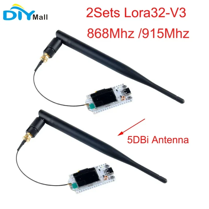 2 Set Heltec LoRa32 V3 Scheda di sviluppo nodo LoRa 32 SX1262 ESP32-S3 Wifi BLE con 5DBi SMA Antenna maschio IPEX per Meshtastic