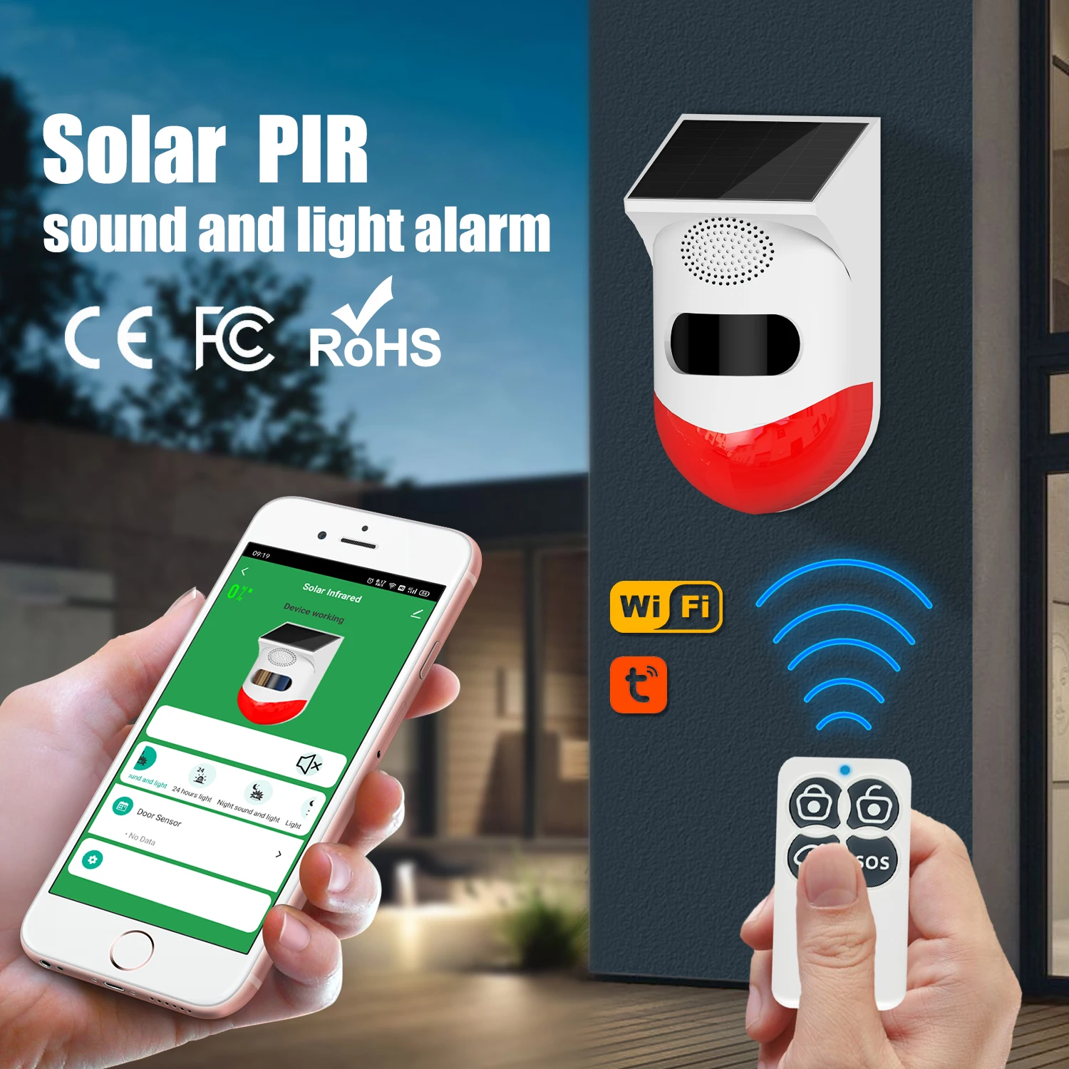 Smart Tuya WiFi Outdoor Solar PIR Infrared Alarm Wireless Siren Waterproof Burglar Security Strobe Siren App Remote Control