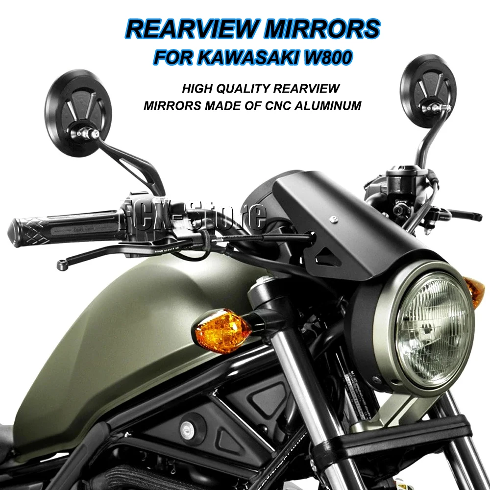 New Motorcycle Side Rearview Mirror For Kawasaki W 800 W800 w800 Aluminum Adjustable Rear View Mirror Clear/Blue lenses Kit