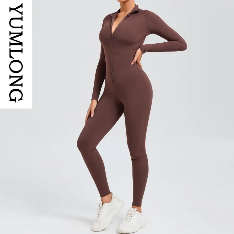 

Women Full Body Athletic Yoga Bodysuit Zipper Short Overalls Yoga Workout Activewear Gym Training One-Piece Sportswear 2025 New