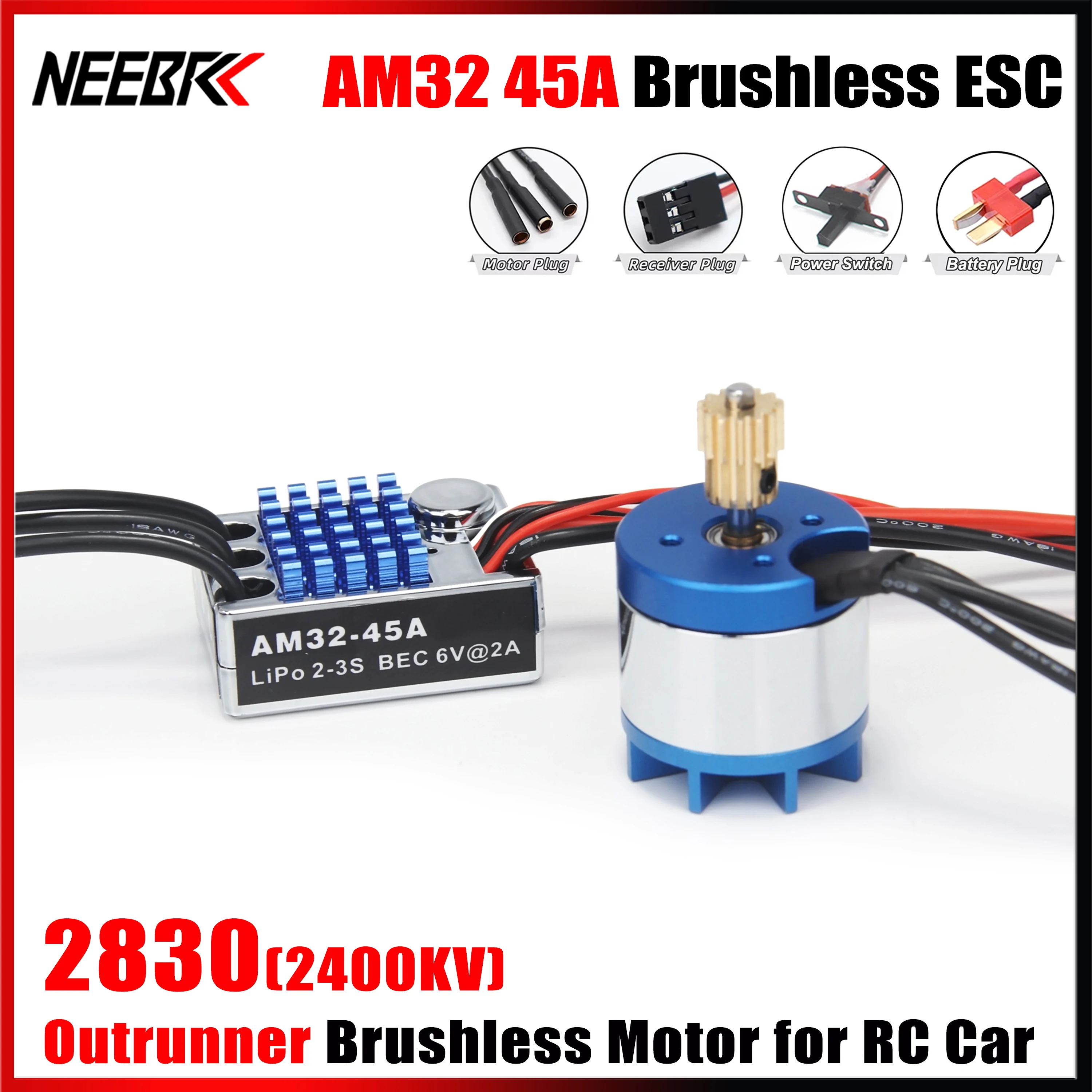 MN128 Upgrade Parts NEEBRC 2830 2400KV Outrunner Brushless Motor AM32 45A ESC for RC Crawler Car Wltoys A949 A959 A969 A979