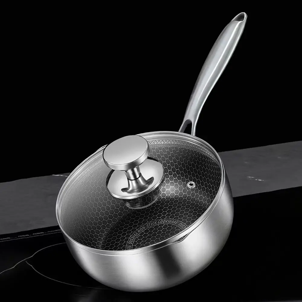

Kitchen Utensils Japanese Style Fryer Pan Versatile Stainless Steel Milk Pot Silver with Lid Saucepan Induction Cooker
