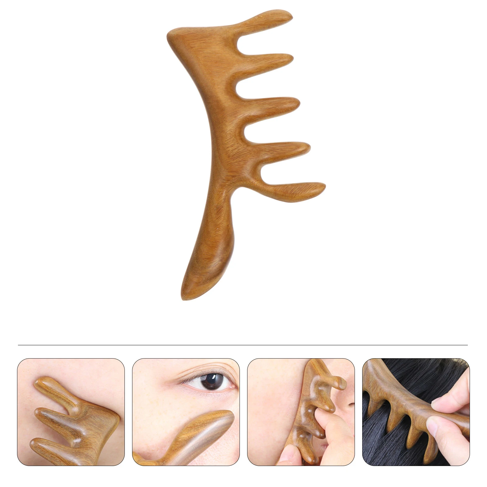 

1pc Green Sandalwood Massage Comb Multifunctional Head Massager For Blood Circulation Acupuncture Scraping Lifting Skin Refining