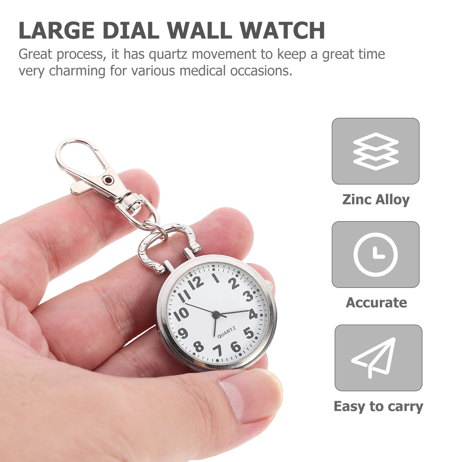 

1pc Large Dial Zinc Alloy Portable Watch Silver Metal Nurse Zinc Alloy Watch Hanging Pocket Student Timing Tool Great Gift