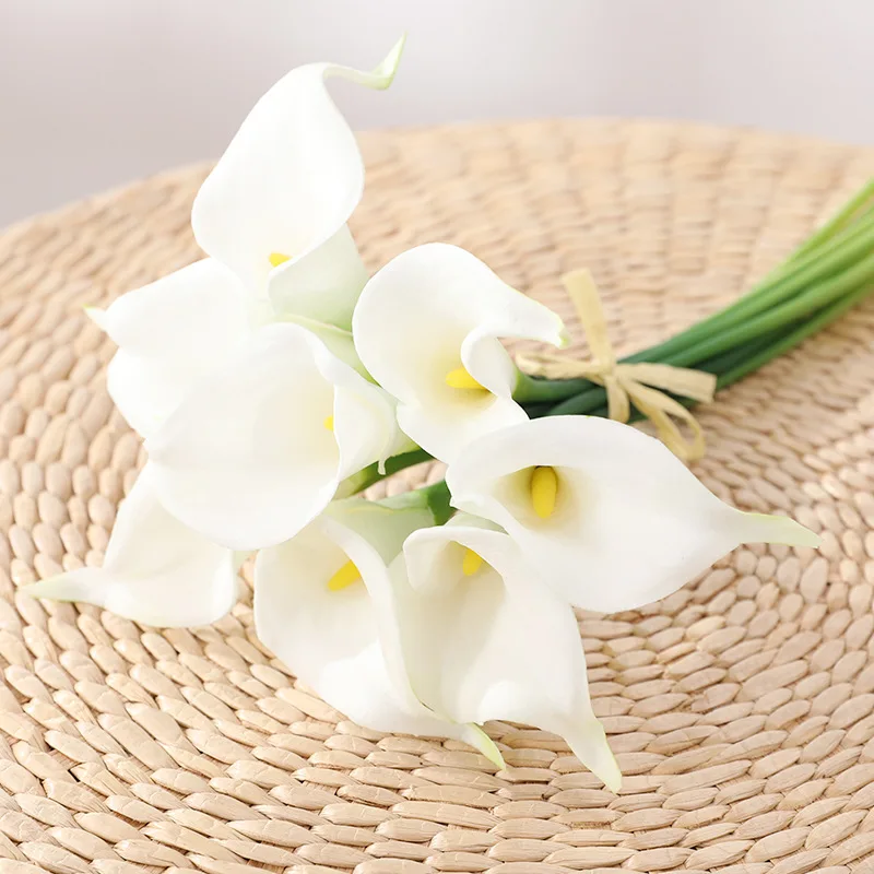 5/10Pcs White Calla Lily Artificial Flowers  Real Touch Wedding Bouquet Bridal Decoration Party Home Decor PU Fake Flowers