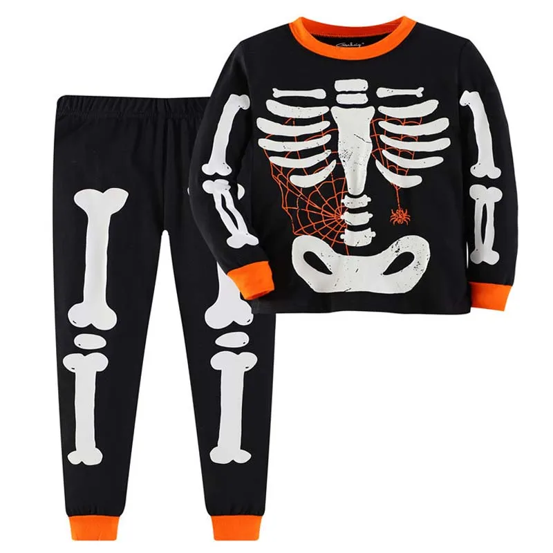 Little maven 2024 Halloween Scary Luminous Costume for Children Sleepwear Halloween Party Clothes New Fashion Kids