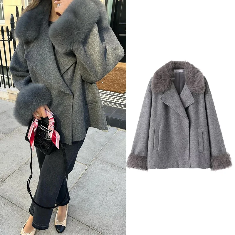 

Autumn Winter Women Spliced Faux Fur Warm Jacket Casual Women's Pocket Coat Fashion Female Jacket Chic Elegant Tops