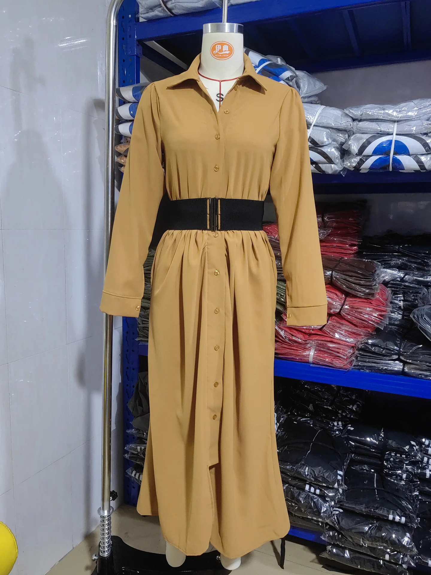 Lange jurk vrouwen shirt jurken hoge taille riem vestidos y2k streetwear kraagvorm elegante splice party night werk herfst