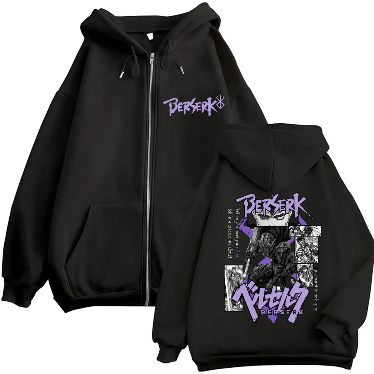 Anime Berserk Guts Reißverschluss-Hoodie Schwertkämpfer Gatsu Opfer Zodd Beliebter Manga Herren Damen Übergroße Fleece-Jacken Streetwear Männlich