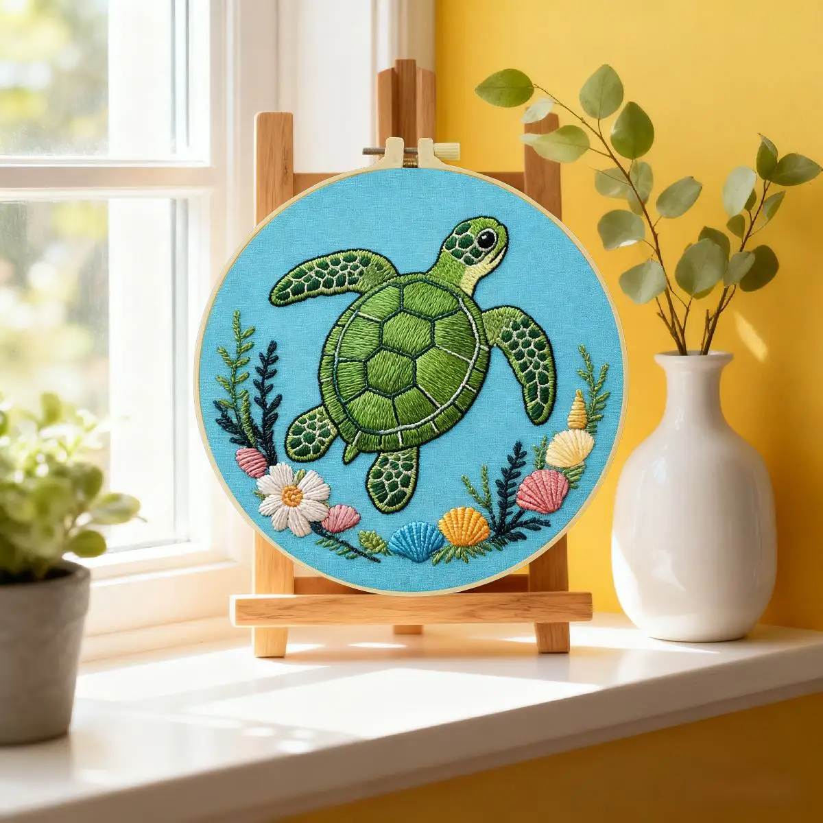 1 Stück 20X20CM/15X15CM 7,87/6,3 Zoll Meeresschildkröten-Stickerei-Starter-Kit DIY-Kit DIY-Stickerei-Set Handarbeiten Heimdekoration – Detail 1