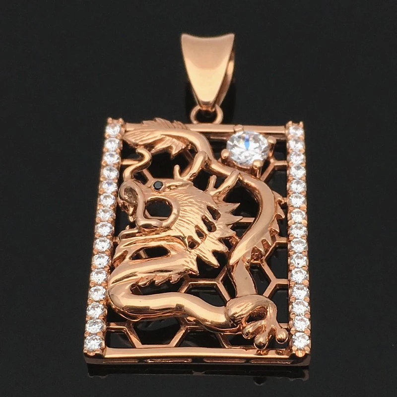 

585 Purple Gold Hollow Crystal Square Dragon Necklace Plated 14K Rose Gold New Men's and Women's Classic Luxury Jewelry