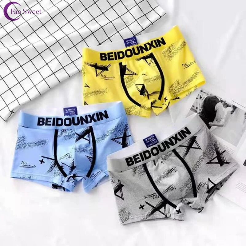 Thin Elastic Waistband Youth Boxer Panty Letter Print Men Boxer Shorts Loose Men\'s Unddrwear Cotton Male Boxer Underpants