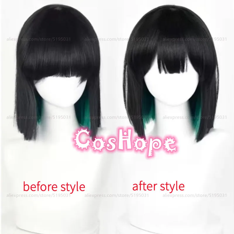 Sua Cosplay Wig 30cm Short Black Green Mixed Wig Cosplay Anime Cosplay Wigs Heat Resistant Synthetic Wigs 