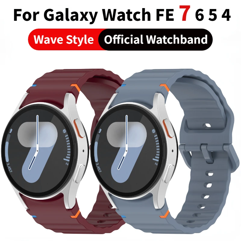 Official Wave Silicone Strap For Samsung Galaxy Watch 7/FE/6/5/4 44mm 40mm Bracelet Correa Galaxy Watch 6 Classic 47mm 43mm Band