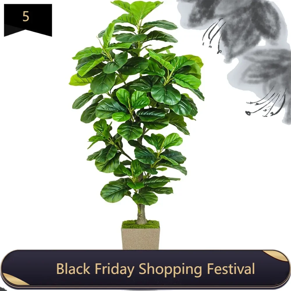 Artificial Fiddle Leaf Fig Tree 6ft, 6 Feet Large Tall Fake Plants Indoor with Modern Style Planter for Home  Living Room Decor