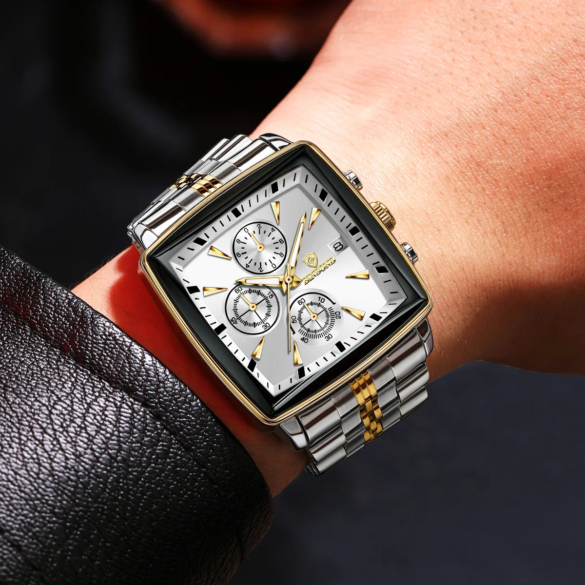 メンズ腕時計ライト高級ブランドハイエンドビジネス多機能三目 6 ピン鋼防水男性ファッションクォーツ時計