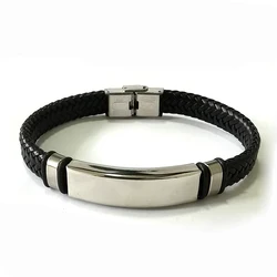 10mm Custom Text Name Logo 16 shares Leather Bracelet Stainless Steel Bracelets For Women Men ID Bracelet