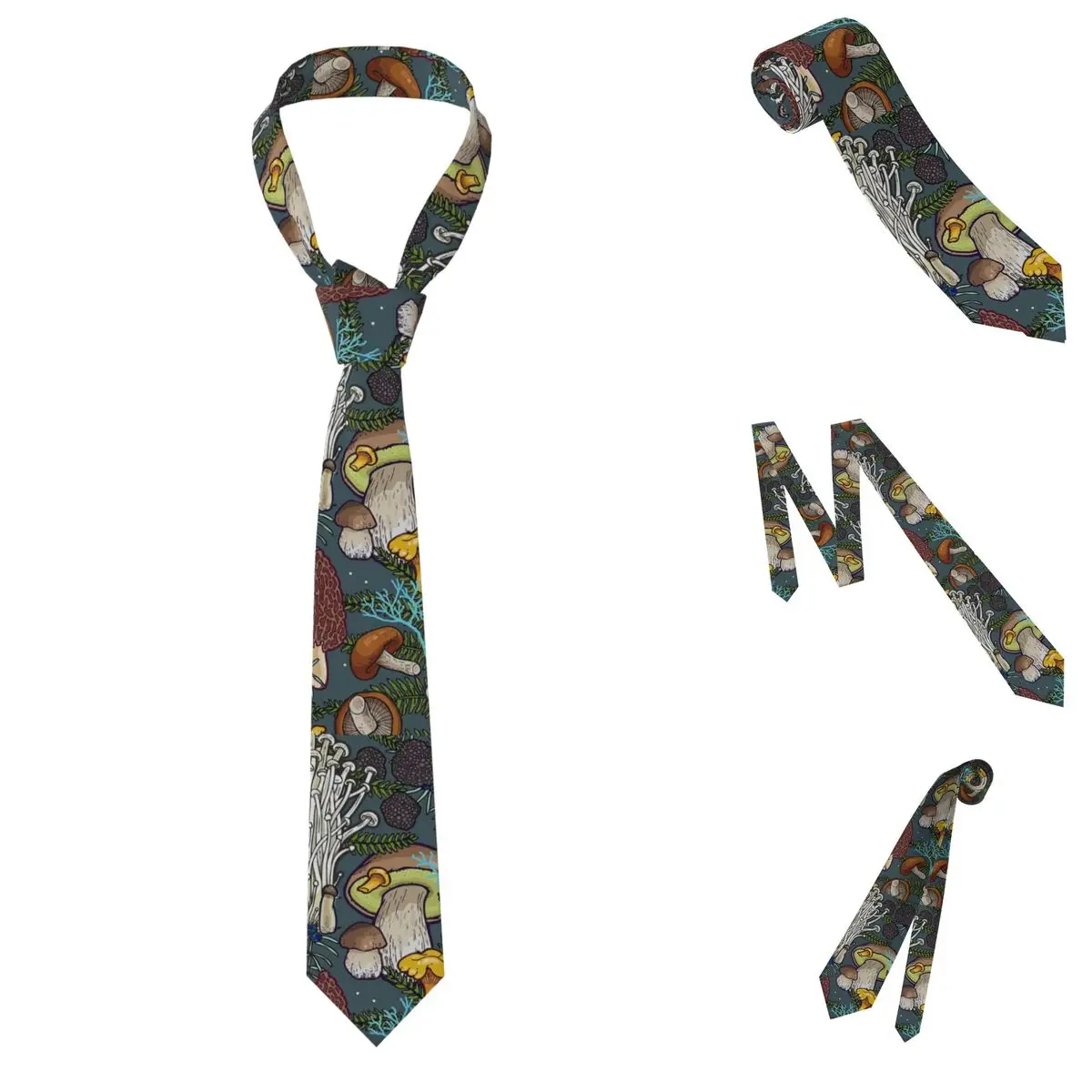 Mushroom Forest Necktie for Men Silk Polyester 8 cm Neck Ties Party Accessories Tie Casual Gravatas