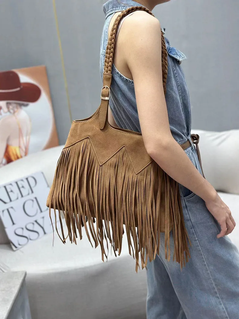 

Women's Fringed Large Capacity Bag New Style Autumn/Winter Vintage Trendy Women's Shoulder Bag Simple Handbags Fashion Totes