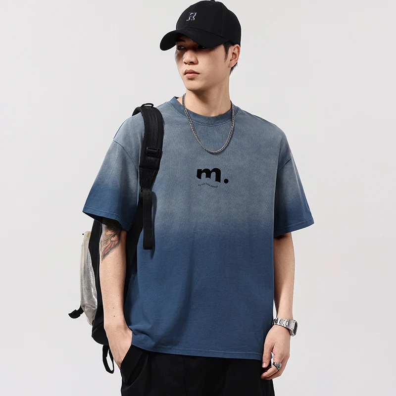 

Мужская летняя футболка с коротким рукавом в японском стиле, простая и универсальная, однотонная, с круглым вырезом, повседневная, свободного кроя, базовая.