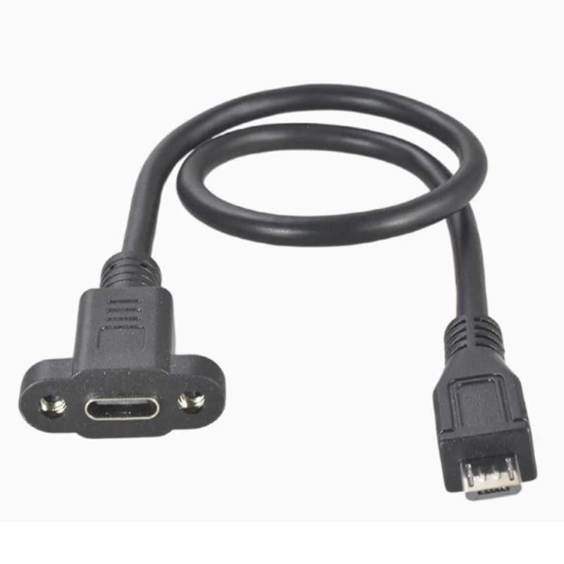 Pitch 17.5mm 5 Pin Micro Mini USB C Male To TYPE-C Female Extension Data Sync Power Charge Cable With Screws Lock Panel Mount