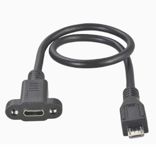 Imagen 1 del producto Paso 17,5mm 5 pines Micro Mini USB C macho a TYPE-C hembra extensión sincronización de datos Cable de carga de energía con tornillos montaje en Panel de bloqueo
