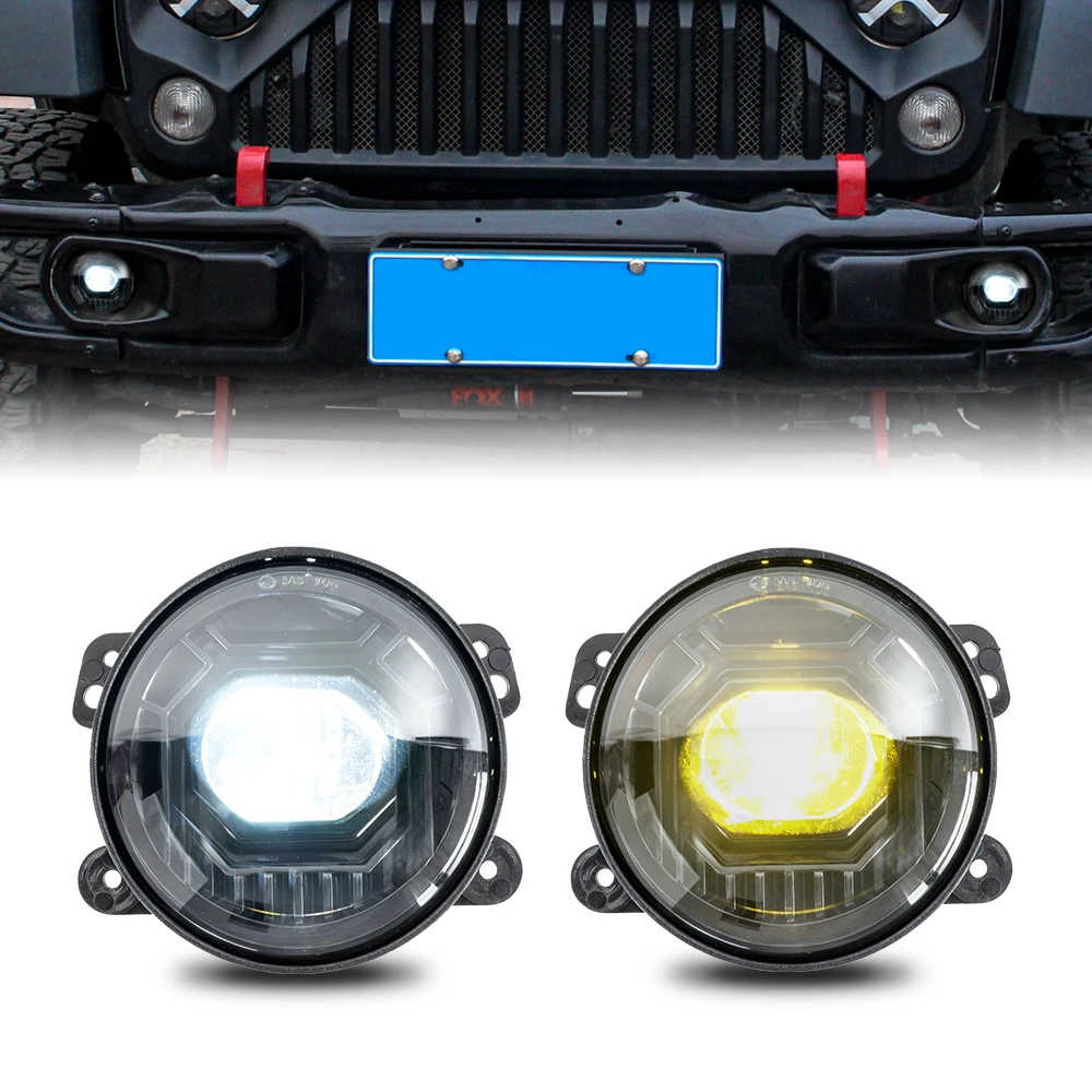 4 Inch 30W LED Fog Lights for 2006-2017 Jeep Wrangler JK Journey Magnum PT Cruiser, White & Amber Round Fog Lamp Assembly