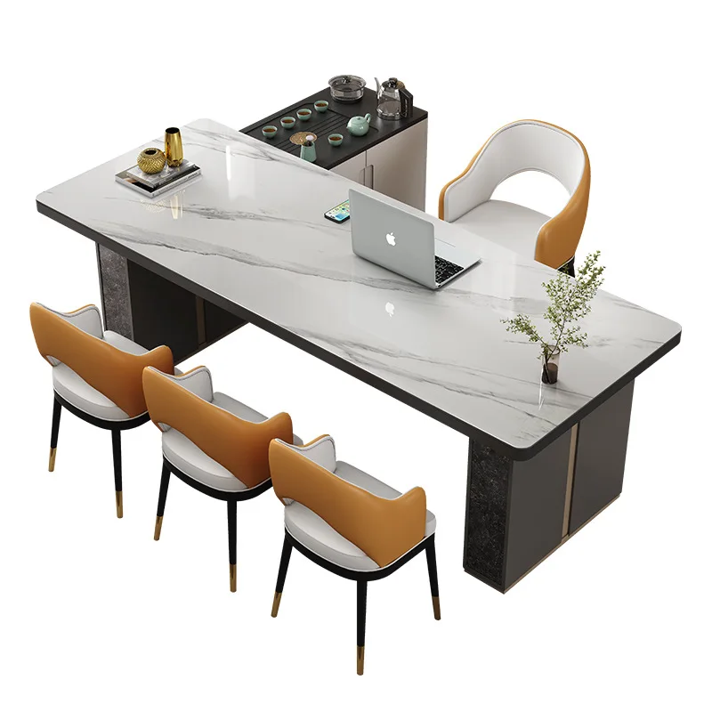 

Легкий роскошный чай из каменной плиты. Высококачественный офисный чайный стол. Интегрированный чайный столик двойного назначения для гостиной и комбинация стульев.